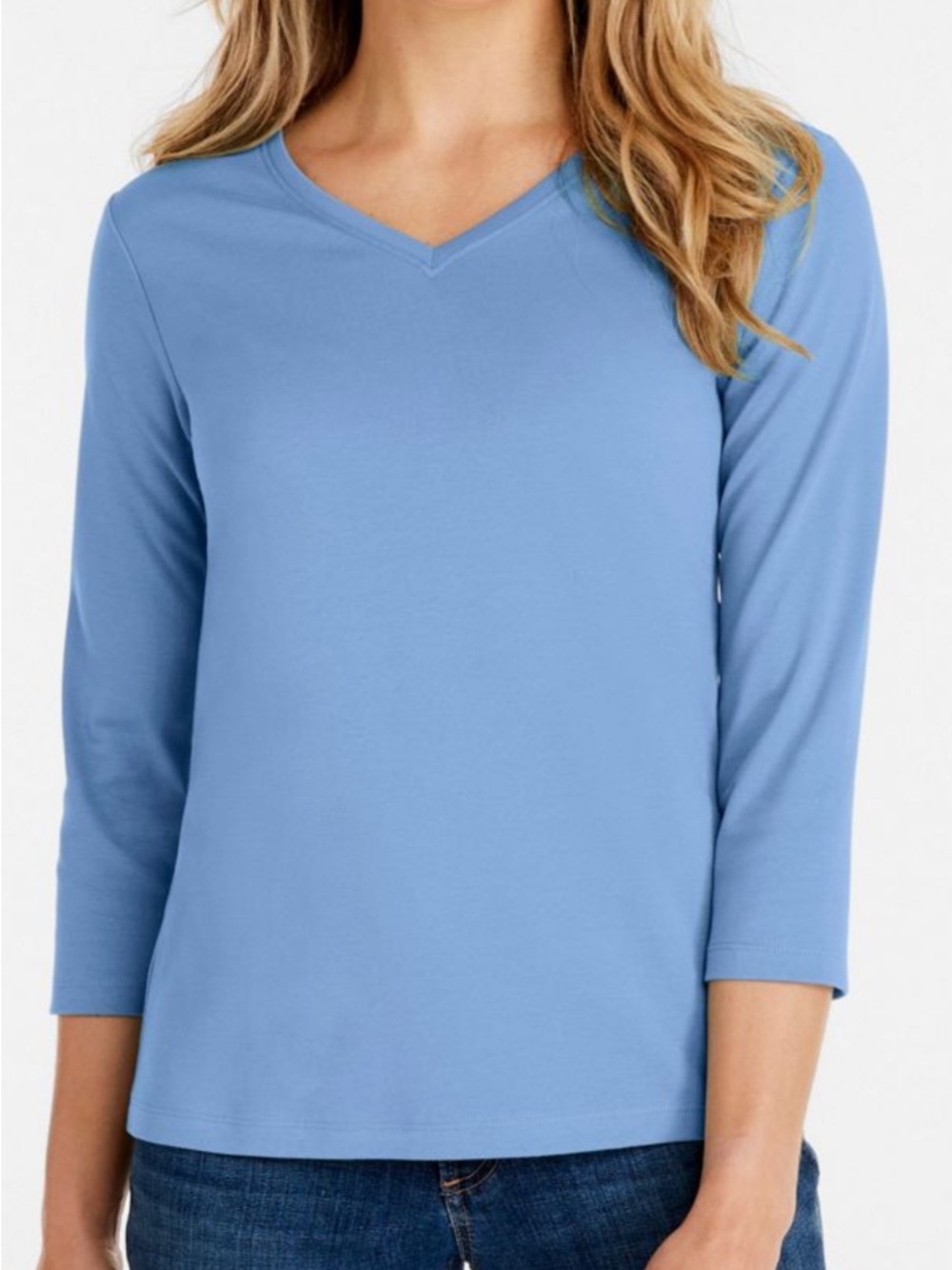NEW L.L. Bean Sky Blue V-Neck Long Sleeve Tee